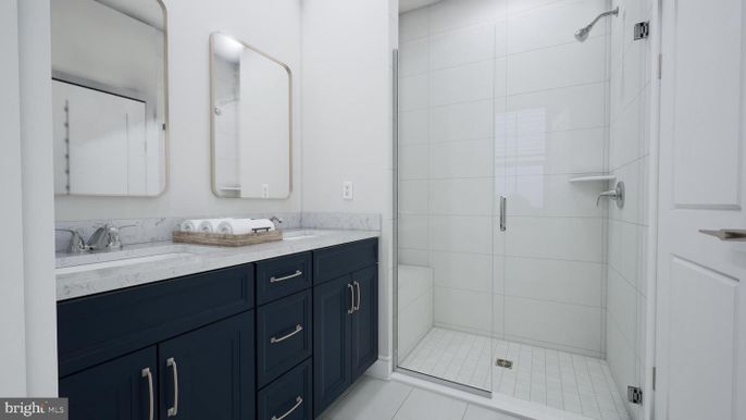 Bathroom, Dual Sink Vanities, Glass Shower, Interior
