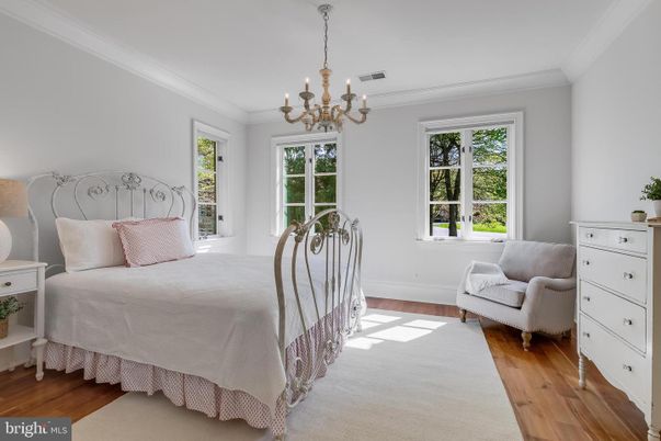 Bedroom, Chandelier, Interior, Wood Texture Flooring