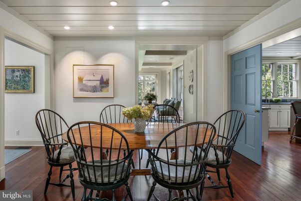 Dining room, Interior, Recessed Lighting, Wood Texture Flooring