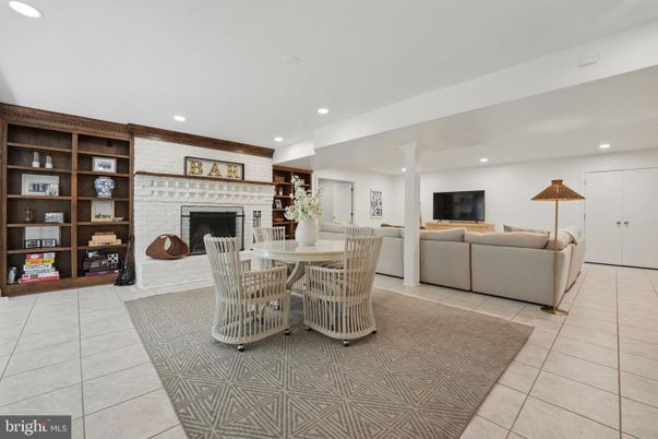 Dining room, Fireplace, Interior, Living room, Recessed Lighting, Stone Walls