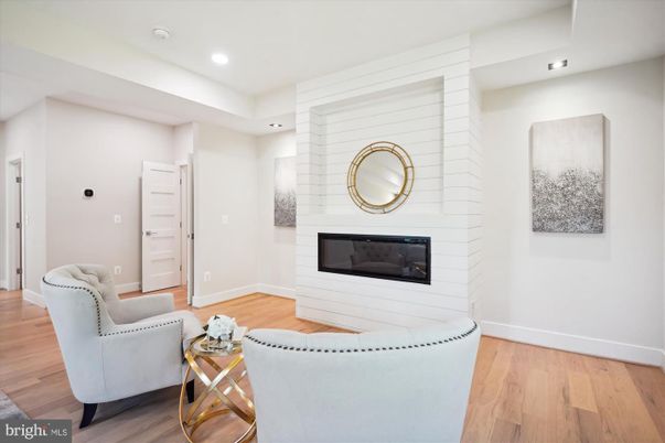 Fireplace, Interior, Recessed Lighting, Wood Texture Flooring