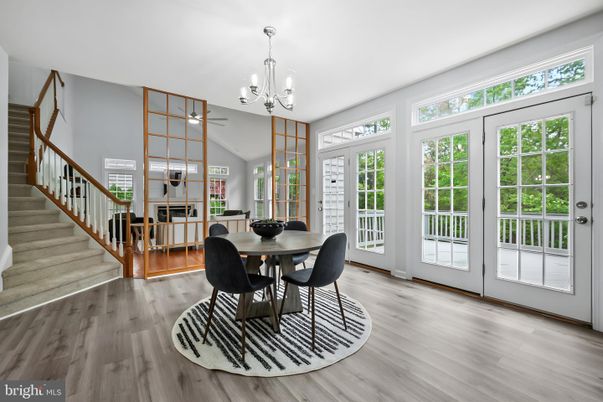 Chandelier, Dining room, Interior, Wood Texture Flooring