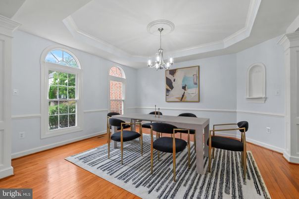 Chandelier, Dining room, Interior, Wood Texture Flooring