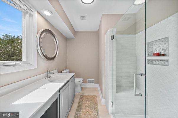 Bathroom, Dual Sink Vanities, Glass Shower, Interior, Recessed Lighting