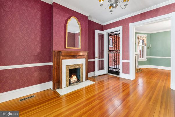Chandelier, Empty room, Fireplace, Interior, Wood Texture Flooring