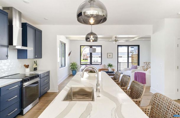 Interior, Kitchen, Pendant Lights, Wood Texture Flooring