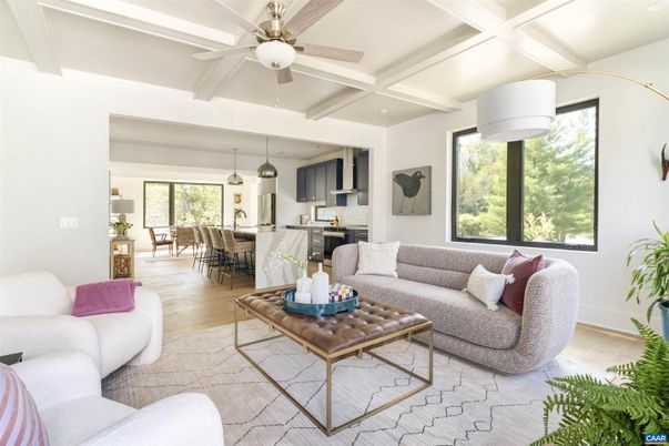 Dining room, Interior, Kitchen, Living room, Pendant Lights, Stainless Steel Appliances, Wood Texture Flooring