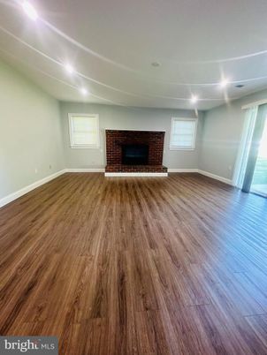 Empty room, Fireplace, Interior, Recessed Lighting, Wood Texture Flooring