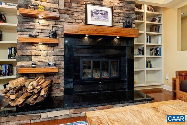Fireplace, Interior, Stone Walls, Wood Texture Flooring