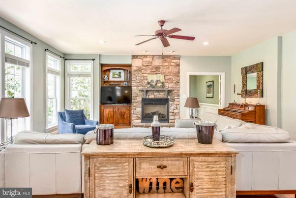 Fireplace, Interior, Living room, Recessed Lighting, Stone Walls