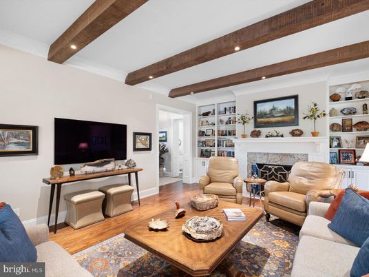 Fireplace, Interior, Living room, Recessed Lighting, Wooden Beams, Wood Texture Flooring