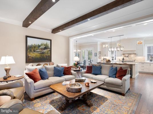 Dining room, Interior, Kitchen, Living room, Pendant Lights, Recessed Lighting, Stainless Steel Appliances, Wooden Beams, Wood Texture Flooring