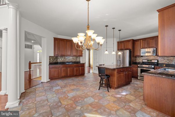 Chandelier, Interior, Kitchen, Pendant Lights, Stainless Steel Appliances