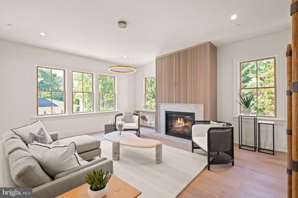 Fireplace, Interior, Living room, Pendant Lights, Recessed Lighting, Wood Texture Flooring