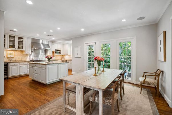 Dining room, Interior, Kitchen, Recessed Lighting, Stainless Steel Appliances, Wood Texture Flooring