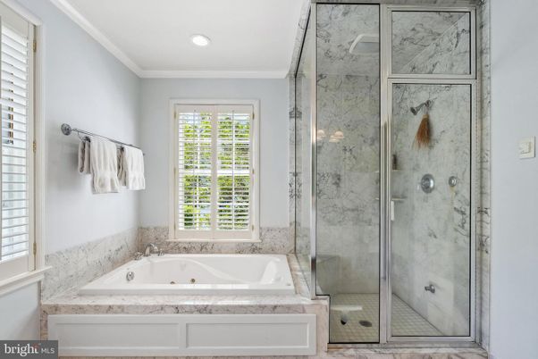 Bathroom, Glass Shower, Interior, Marble Walls, Recessed Lighting
