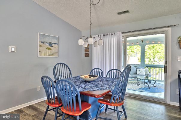 Dining room, Interior, Pendant Lights, Wood Texture Flooring