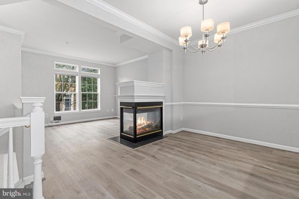 Chandelier, Empty room, Fireplace, Interior, Wood Texture Flooring