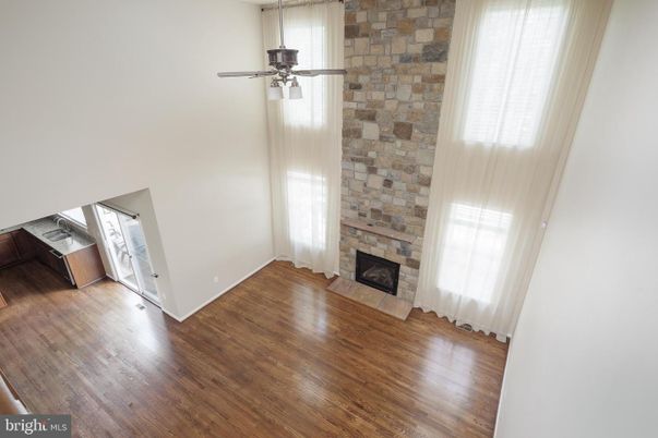 Empty room, Fireplace, Interior, Stone Walls, Wood Texture Flooring