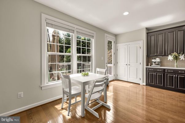 Dining room, Interior, Recessed Lighting, Wood Texture Flooring