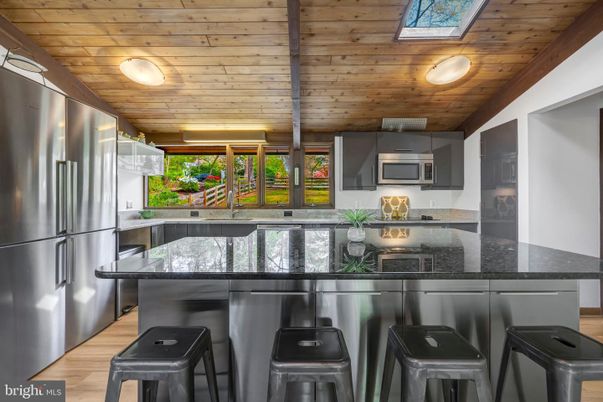 Interior, Kitchen, Stainless Steel Appliances, Wooden Ceilings, Wood Texture Flooring