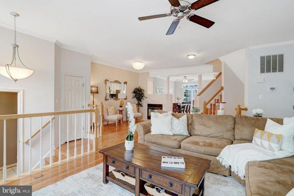 Dining room, Fireplace, Interior, Living room, Pendant Lights, Wood Texture Flooring