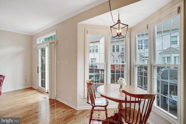 Dining room, Interior, Pendant Lights, Wood Texture Flooring