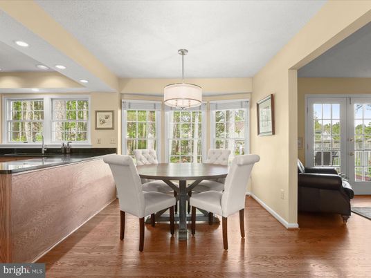 Dining room, Interior, Pendant Lights, Recessed Lighting, Wood Texture Flooring
