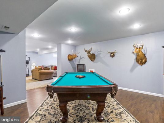 Billiard Table, Game Room, Interior, Recessed Lighting, Wood Texture Flooring