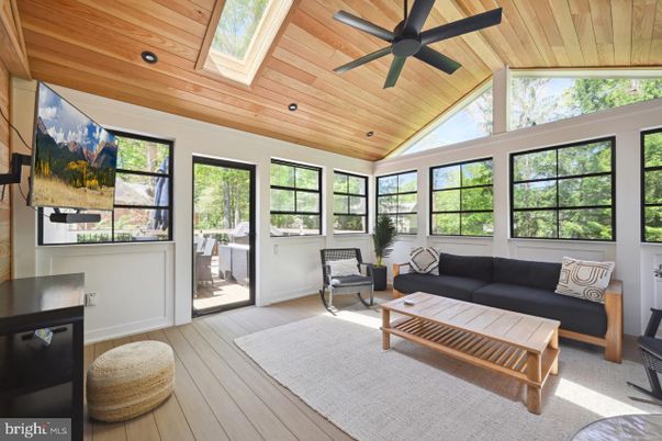 Interior, Living room, Recessed Lighting, Sun Room, Wooden Ceilings, Wood Texture Flooring