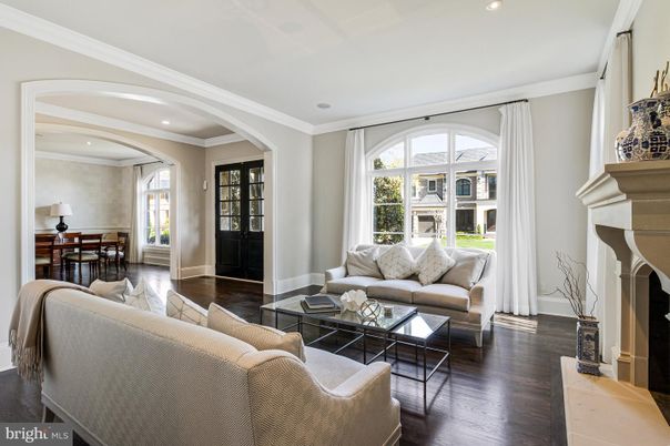 Dining room, Fireplace, Interior, Living room, Recessed Lighting, Wood Texture Flooring