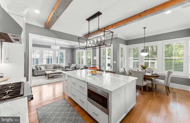 Dining room, Interior, Kitchen, Living room, Pendant Lights, Recessed Lighting, Wooden Beams, Wood Texture Flooring