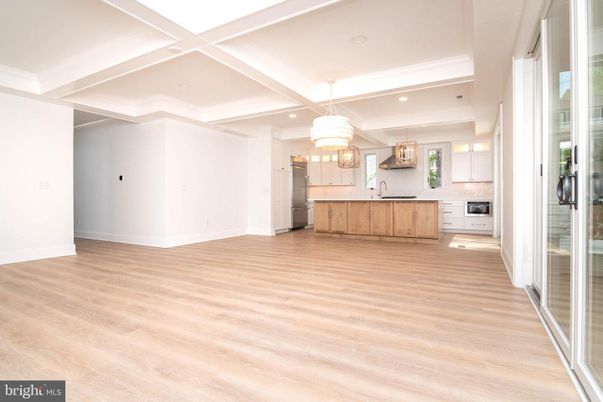 Chandelier, Interior, Kitchen, Recessed Lighting, Stainless Steel Appliances, Wood Texture Flooring