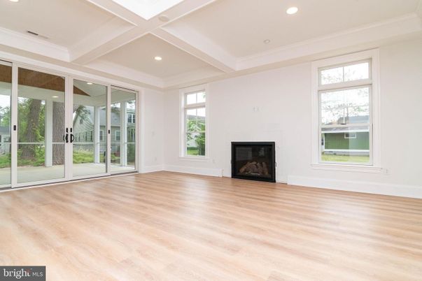Empty room, Fireplace, Interior, Recessed Lighting, Wood Texture Flooring