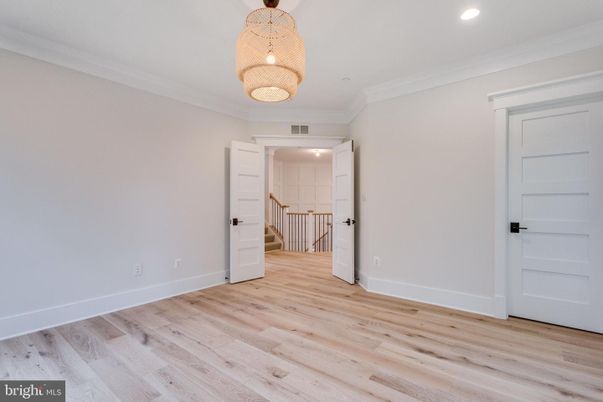 Chandelier, Empty room, Interior, Recessed Lighting, Wood Texture Flooring