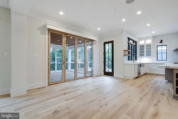 Empty room, Interior, Kitchen, Recessed Lighting, Wood Texture Flooring