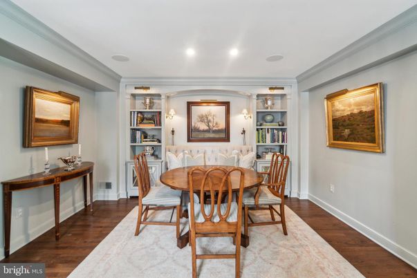 Dining room, Interior, Recessed Lighting, Wood Texture Flooring