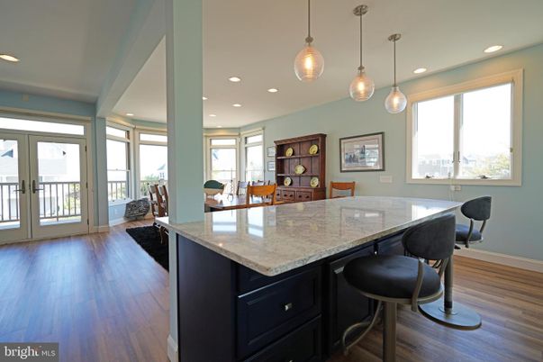 Dining room, Interior, Pendant Lights, Recessed Lighting, Wood Texture Flooring