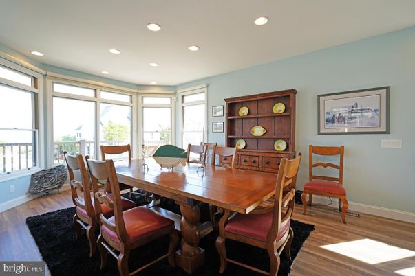 Dining room, Interior, Recessed Lighting, Wood Texture Flooring