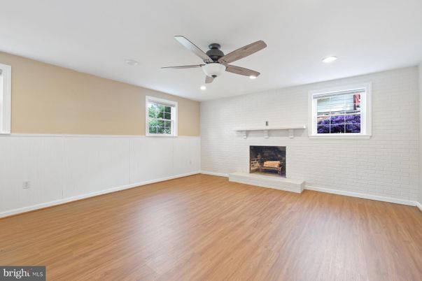 Empty room, Fireplace, Interior, Recessed Lighting, Wood Texture Flooring