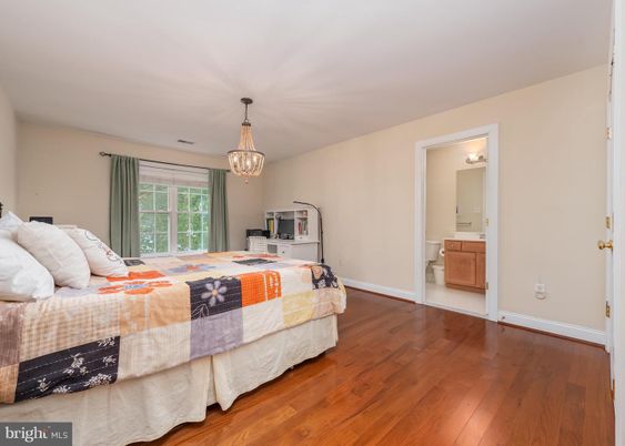 Bedroom, Chandelier, Interior, Wood Texture Flooring