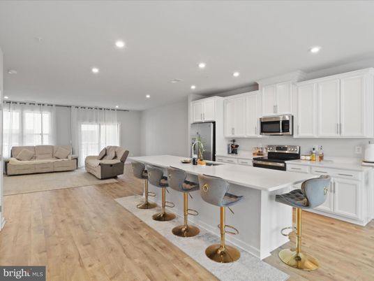 Interior, Kitchen, Living room, Recessed Lighting, Stainless Steel Appliances, Wood Texture Flooring