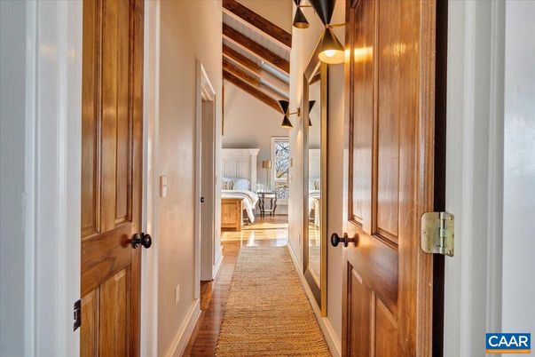 Bedroom, Interior, Pendant Lights, Wooden Beams, Wood Texture Flooring