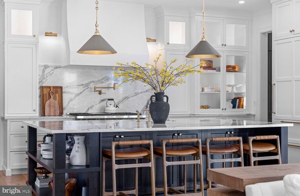 Interior, Kitchen, Marble Walls, Pendant Lights, Recessed Lighting