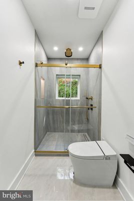 Bathroom, Glass Shower, Interior, Marble Walls, Recessed Lighting
