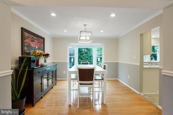 Dining room, Interior, Recessed Lighting, Wood Texture Flooring