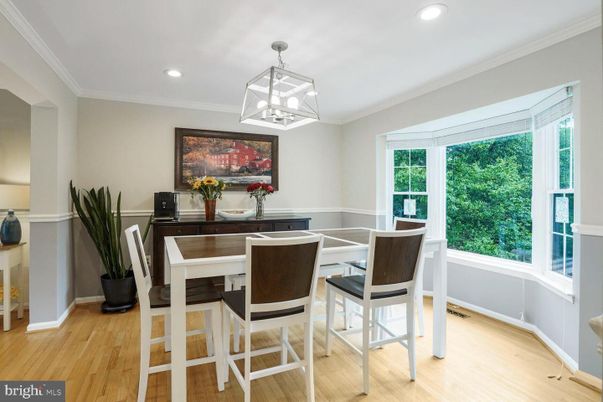 Dining room, Interior, Pendant Lights, Recessed Lighting, Wood Texture Flooring
