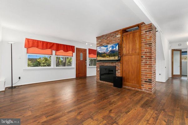 Empty room, Fireplace, Interior, Stone Walls, Wood Texture Flooring