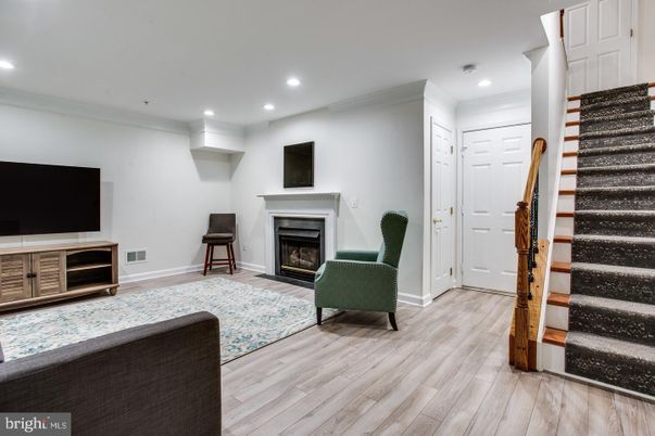 Fireplace, Interior, Recessed Lighting, Wood Texture Flooring
