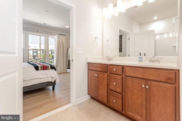 Bathroom, Bedroom, Dual Sink Vanities, Interior, Recessed Lighting, Wood Texture Flooring
